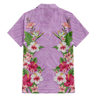 Hawaii Tropical Flowers Family Matching Off The Shoulder Long Sleeve Dress and Hawaiian Shirt Lavender Polynesian Tattoo Art LT05 - Polynesian Pride