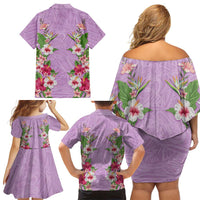 Hawaii Tropical Flowers Family Matching Off Shoulder Short Dress and Hawaiian Shirt Lavender Polynesian Tattoo Art LT05 - Polynesian Pride