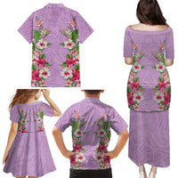 Hawaii Tropical Flowers Family Matching Puletasi and Hawaiian Shirt Lavender Polynesian Tattoo Art LT05 - Polynesian Pride