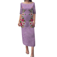 Hawaii Tropical Flowers Family Matching Puletasi and Hawaiian Shirt Lavender Polynesian Tattoo Art LT05 Mom's Dress Lavender - Polynesian Pride