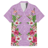 Hawaii Tropical Flowers Family Matching Short Sleeve Bodycon Dress and Hawaiian Shirt Lavender Polynesian Tattoo Art LT05 Dad's Shirt - Short Sleeve Lavender - Polynesian Pride