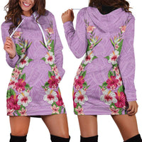 Hawaii Tropical Flowers Hoodie Dress Lavender Polynesian Tattoo Art