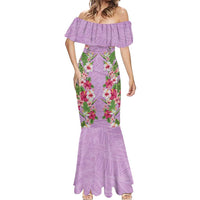 Hawaii Tropical Flowers Mermaid Dress Lavender Polynesian Tattoo Art