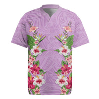 Hawaii Tropical Flowers Rugby Jersey Lavender Polynesian Tattoo Art