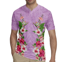 Hawaii Tropical Flowers Rugby Jersey Lavender Polynesian Tattoo Art