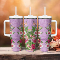 Hawaii Tropical Flowers Tumbler With Handle Lavender Polynesian Tattoo Art
