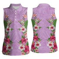 Hawaii Tropical Flowers Women Sleeveless Polo Shirt Lavender Polynesian Tattoo Art