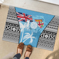 Fiji Day 2026 Rubber Doormat Masi Tapa Pattern With Palm Tree LT05 - Polynesian Pride