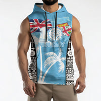 Personalised Fiji Day 2026 Sleeveless Hoodie Masi Tapa Pattern With Palm Tree LT05 - Polynesian Pride