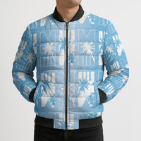 Bula Fiji Bomber Puffer Jacket Blue Makare Masi Tapa Pattern LT05 - Polynesian Pride