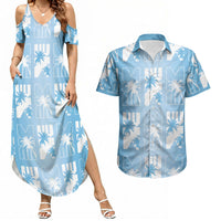 Bula Fiji Couples Matching Summer Maxi Dress and Hawaiian Shirt Blue Makare Masi Tapa Pattern LT05 Blue - Polynesian Pride