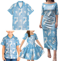 Bula Fiji Family Matching Puletasi and Hawaiian Shirt Blue Makare Masi Tapa Pattern LT05 - Polynesian Pride