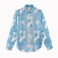 Bula Fiji Women Casual Shirt Blue Makare Masi Tapa Pattern LT05 - Polynesian Pride