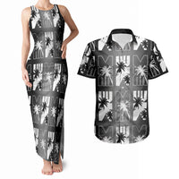 Bula Fiji Couples Matching Tank Maxi Dress and Hawaiian Shirt Black Makare Masi Tapa Pattern LT05 Black - Polynesian Pride