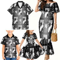 Bula Fiji Family Matching Mermaid Dress and Hawaiian Shirt Black Makare Masi Tapa Pattern LT05 - Polynesian Pride