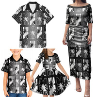 Bula Fiji Family Matching Puletasi and Hawaiian Shirt Black Makare Masi Tapa Pattern LT05 - Polynesian Pride