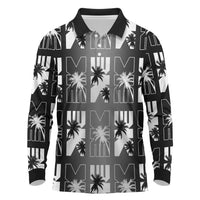 Bula Fiji Long Sleeve Polo Shirt Black Makare Masi Tapa Pattern LT05 Black - Polynesian Pride
