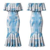 Bula Fiji Couples Matching Mermaid Dress and Hawaiian Shirt White Makare Masi Tapa Pattern LT05 - Polynesian Pride