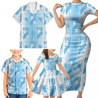 Bula Fiji Family Matching Short Sleeve Bodycon Dress and Hawaiian Shirt White Makare Masi Tapa Pattern LT05 - Polynesian Pride