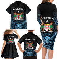 Personalised Happy Fiji Day 1970 Family Matching Long Sleeve Bodycon Dress and Hawaiian Shirt Flag Grunge Style LT05 - Polynesian Pride