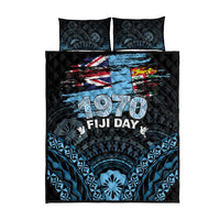 Happy Fiji Day 1970 Quilt Bed Set Flag Grunge Style