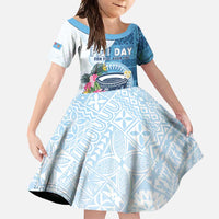 Fiji Day Family Matching Long Sleeve Bodycon Dress and Hawaiian Shirt Proud To Be Fijian LT05 Daughter's Dress Blue - Polynesian Pride