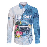 Fiji Day Family Matching Tank Maxi Dress and Hawaiian Shirt Proud To Be Fijian LT05 Dad's Shirt - Long Sleeve Blue - Polynesian Pride