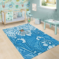 Fiji Spring Break Area Rug Fijian Tapa Pattern Blue LT05 - Polynesian Pride