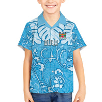 Personalized Fiji Spring Break Family Matching Long Sleeve Bodycon Dress and Hawaiian Shirt Fijian Tapa Pattern Blue LT05 Son's Shirt Blue - Polynesian Pride