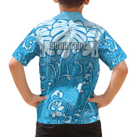 Personalized Fiji Spring Break Family Matching Short Sleeve Bodycon Dress and Hawaiian Shirt Fijian Tapa Pattern Blue LT05 - Polynesian Pride