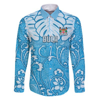 Personalized Fiji Spring Break Family Matching Short Sleeve Bodycon Dress and Hawaiian Shirt Fijian Tapa Pattern Blue LT05 Dad's Shirt - Long Sleeve Blue - Polynesian Pride