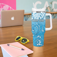 Personalized Fiji Spring Break Tumbler With Handle Fijian Tapa Pattern Blue LT05 - Polynesian Pride
