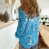 Personalized Fiji Spring Break Women Casual Shirt Fijian Tapa Pattern Blue LT05 - Polynesian Pride