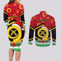 Personalized Vanuatu Christmas Couples Matching Long Sleeve Bodycon Dress and Long Sleeve Button Shirts Santa God Yumi LT05 - Polynesian Pride