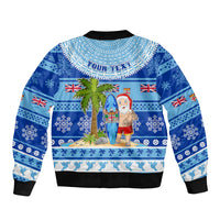 Personalized Fiji Christmas Sleeve Zip Bomber Jacket Santa Claus Surf Marau Na Kerisimasi LT05 - Polynesian Pride