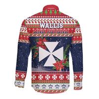 Wallis and Futuna Christmas Long Sleeve Button Shirt Poinsettia Joyeux Noel