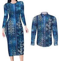 Hawaii Makahiki Turtle Couples Matching Long Sleeve Bodycon Dress and Long Sleeve Button Shirt Galaxy Tapa Pattern - Polynesian Pride