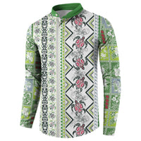 Hawaii Makahiki Turtle Button Sweatshirt Green Tapa Pattern - Polynesian Pride