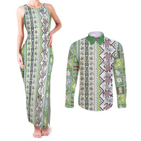 Hawaii Makahiki Turtle Couples Matching Tank Maxi Dress and Long Sleeve Button Shirt Green Tapa Pattern LT05 Green - Polynesian Pride