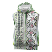 Hawaii Makahiki Turtle Sleeveless Hoodie Green Tapa Pattern - Polynesian Pride