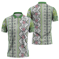 Hawaii Makahiki Turtle Zipper Polo Shirt Green Tapa Pattern - Polynesian Pride