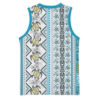 Hawaii Makahiki Turtle Basketball Jersey Blue Tapa Pattern - Polynesian Pride