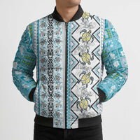 Hawaii Makahiki Turtle Bomber Puffer Jacket Blue Tapa Pattern - Polynesian Pride