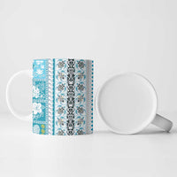 Hawaii Makahiki Turtle Ceramic Mug Blue Tapa Pattern - Polynesian Pride