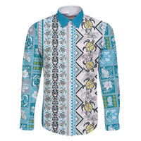 Hawaii Makahiki Turtle Family Matching Off Shoulder Maxi Dress and Hawaiian Shirt Blue Tapa Pattern - Polynesian Pride