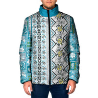 Hawaii Makahiki Turtle Padded Jacket Blue Tapa Pattern - Polynesian Pride