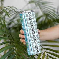 Hawaii Makahiki Turtle Skinny Tumbler Blue Tapa Pattern - Polynesian Pride