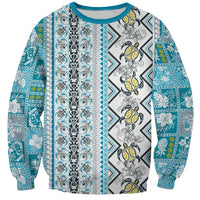 Hawaii Makahiki Turtle Sweatshirt Blue Tapa Pattern - Polynesian Pride