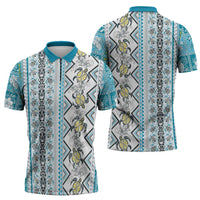Hawaii Makahiki Turtle Zipper Polo Shirt Blue Tapa Pattern - Polynesian Pride