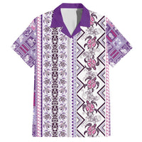 Hawaii Makahiki Turtle Family Matching Off Shoulder Maxi Dress and Hawaiian Shirt Violet Tapa Pattern - Polynesian Pride